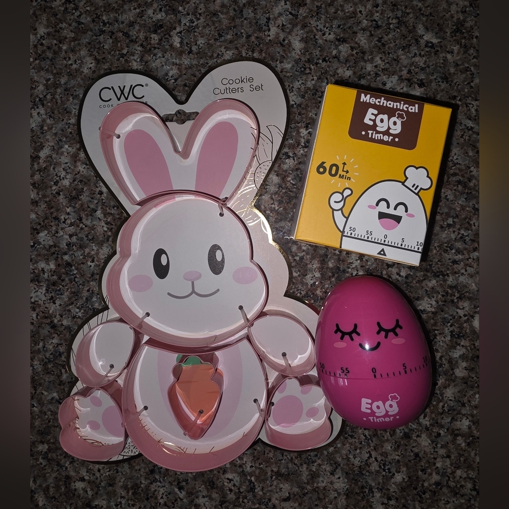 Bunny Cookie Cutter Set & Egg Kitchen Timer Bundle